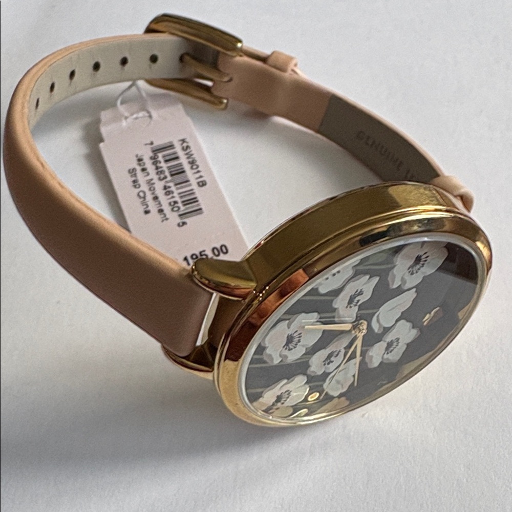 Kate Spade NWT NewYork Metro Three Hand Black and Gold Floral Watch - Picture 1 of 7